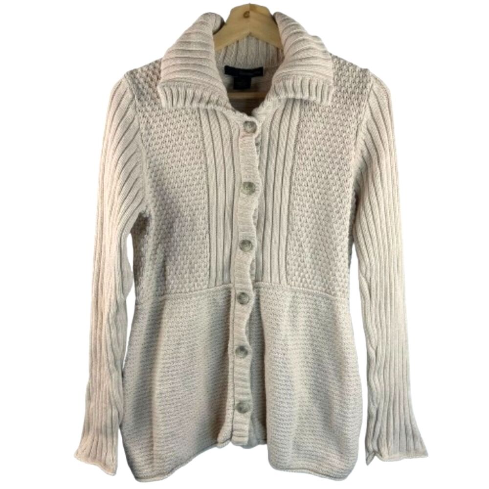 Calvin Klein Jeans Chunky Knit Cardigan Sweater Beige Button Front Size Large